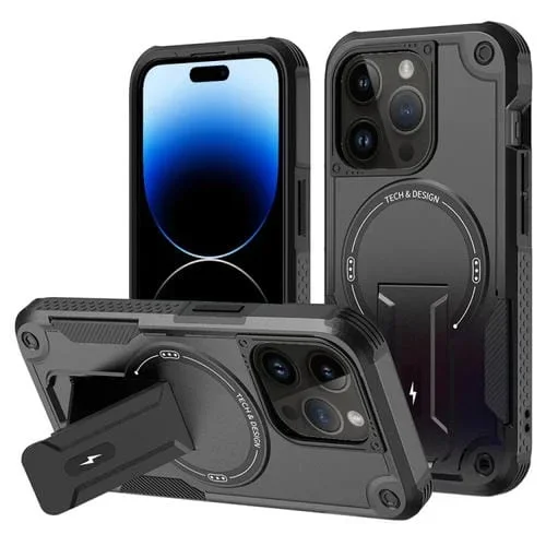 Funda para Teléfono iPhone 14 Pro Max Magsafe Holder Armor PC Hybrid TPU (Negro)