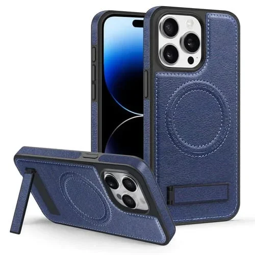 Funda para Teléfono iPhone 14 Pro Max Magsafe PU con Soporte Multifunción (Azul)