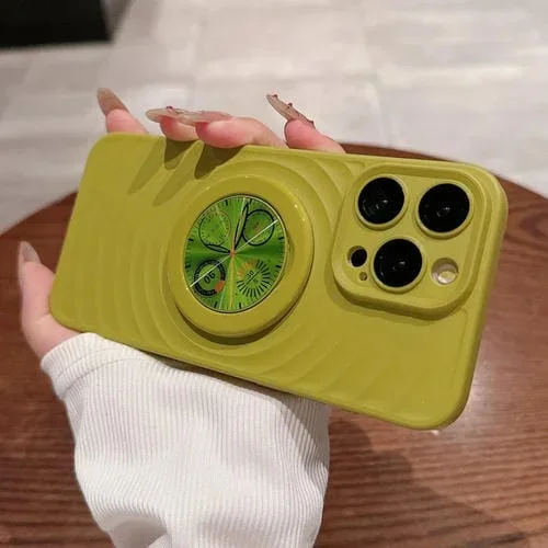 Funda para teléfono iPhone 14 Pro Max Wave Texture PC a prueba de golpes con soporte (Verde Aguacate)