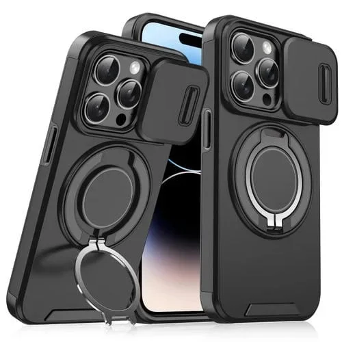 Funda para Teléfono iPhone 14 Pro Soporte Anillo Leva Deslizante (Negro)