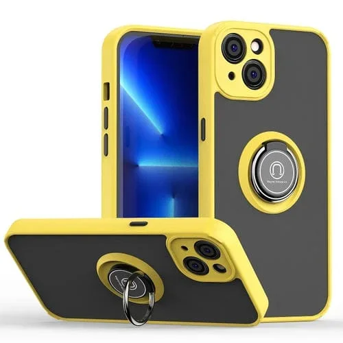 Funda para teléfono iPhone 14 Q Shadow 1 Series TPU + PC con soporte para anillo (Amarillo)