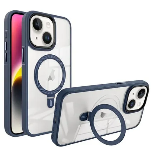 Funda para teléfono iPhone 14 Shield Armor Magsafe Holder (Azul Real)