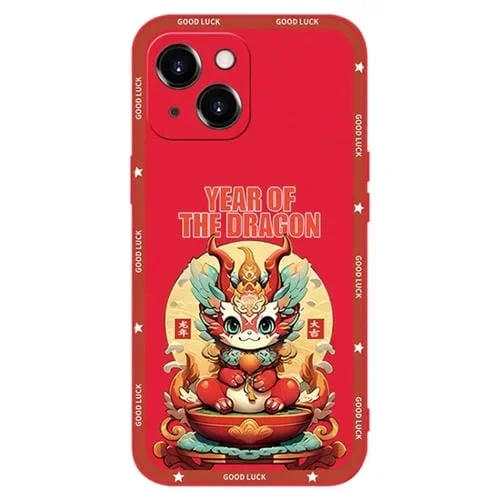 Funda para Teléfono iPhone 14 Silicona a Prueba de Golpes (Roja) Año del Dragón