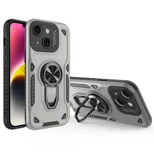Funda para Teléfono iPhone 14 Soporte Giratorio Metal TPU PC (Gris)