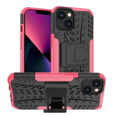 Funda para Teléfono iPhone 14 Tire Texture TPU + PC con Soporte (Rosa)