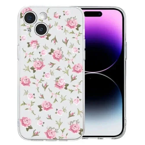 Funda para Teléfono iPhone 14 TPU con Patrón de Dibujo de Colores (Floral Rosa)