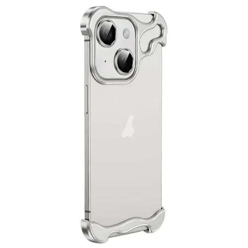 Funda para Teléfono iPhone 15 con Almohadilla de Esquina de Metal sin Marco y Película para Lentes (Blanco)