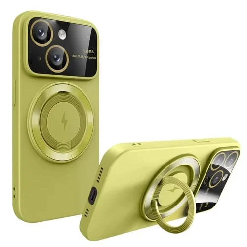 Funda para Teléfono iPhone 15 con Soporte Magnético Magsafe y Ventana Grande (Verde Aguacate)