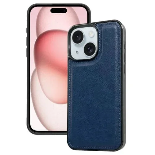 Funda para Teléfono iPhone 15 Contraportada Textura Piel de Vaca (Azul Real)