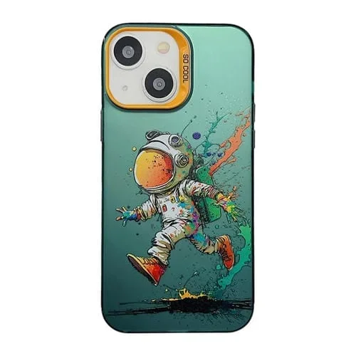 Funda para teléfono iPhone 15 Cute Animal Pattern Series PC y TPU (Astronautas Corriendo)