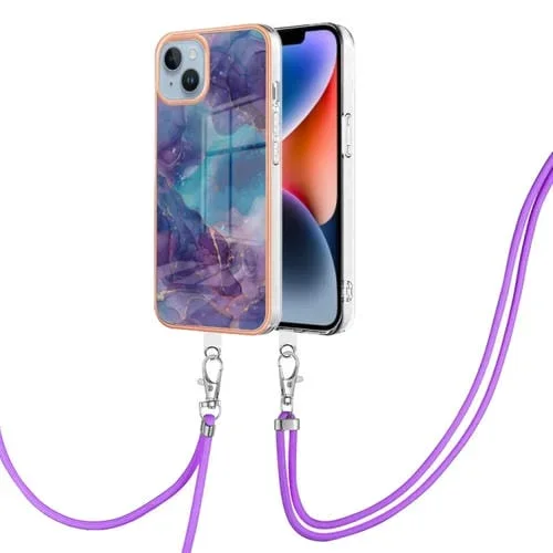 Funda para teléfono iPhone 15 Galvanoplastia Imd TPU con Cordón (Púrpura)