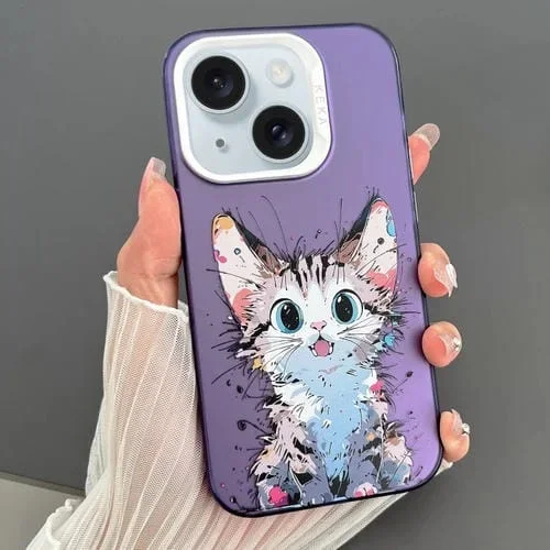 Funda para Teléfono iPhone 15 Imd Animal Graffiti TPU + PC de Doble Cara (Gato Aturdido)