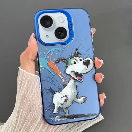 Funda para Teléfono iPhone 15 Imd Animal Graffiti TPU y PC Doble Cara (Perro Corriendo)