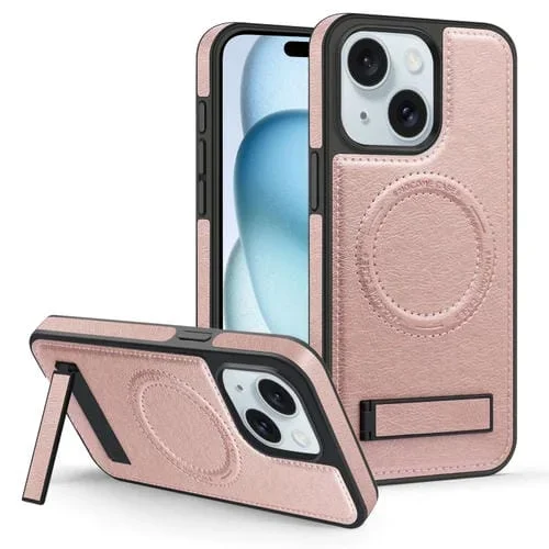 Funda para Teléfono iPhone 15 Magsafe Pu con Soporte Multifunción (Oro Rosa)