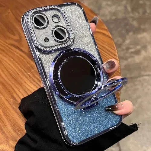 Funda para Teléfono iPhone 15 Magsafe Rhinestone Mirror Glitter TPU (Azul Sierra)