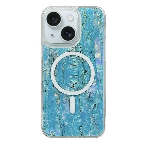 Funda para Teléfono iPhone 15 Magsafe TPU con Textura de Concha (Azul Cielo)