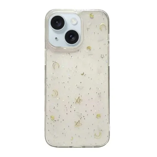 Funda para teléfono iPhone 15 Moon Star Shell Glitter Epoxy TPU (Transparente)