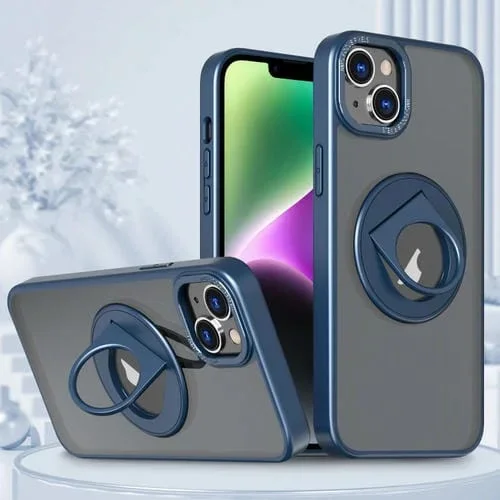 Funda para Teléfono iPhone 15 Plus Anillo Giratorio Soporte Magnético (Azul)