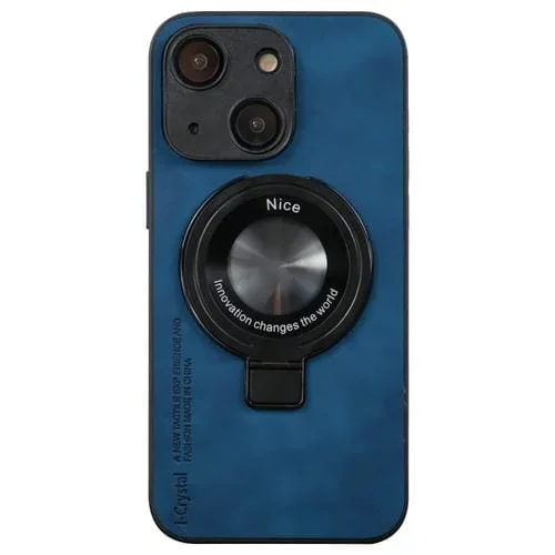 Funda para Teléfono iPhone 15 Plus I.Crystal Soporte Fulcrum Piel de Cordero (Azul)