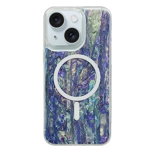 Funda para Teléfono iPhone 15 Plus Magsafe TPU Textura de Concha (Azul Pavo Real)