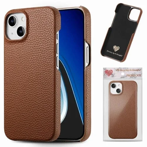 Funda para Teléfono iPhone 15 Plus Parte Trasera Cuero Litchi Oil Edge (Marrón)