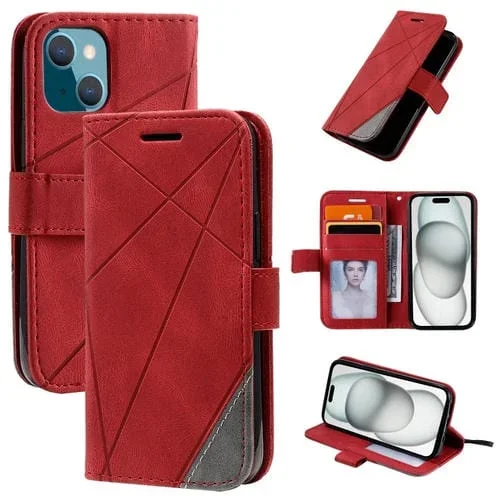 Funda para Teléfono iPhone 15 Plus Skin Feel Empalme Cuero (Rojo)
