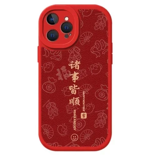 Funda para Teléfono iPhone 15 Pro Cuero de Cordero Diseño Año Nuevo Cobertura Total