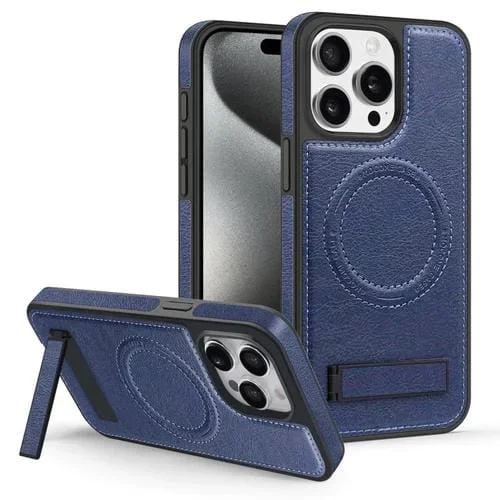 Funda para Teléfono iPhone 15 Pro Magsafe Pu con Soporte Multifunción (Azul)