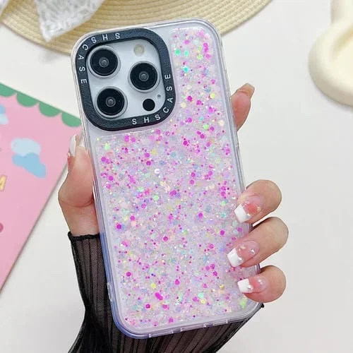 Funda para Teléfono iPhone 15 Pro Max a Prueba de Golpes con Pegamento Por Goteo y Luz Noctilucente (Rosa)