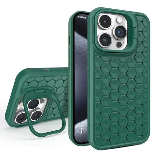 Funda para teléfono iPhone 15 Pro Max Honeycomb Radiating Lens Holder Magsafe (Verde)