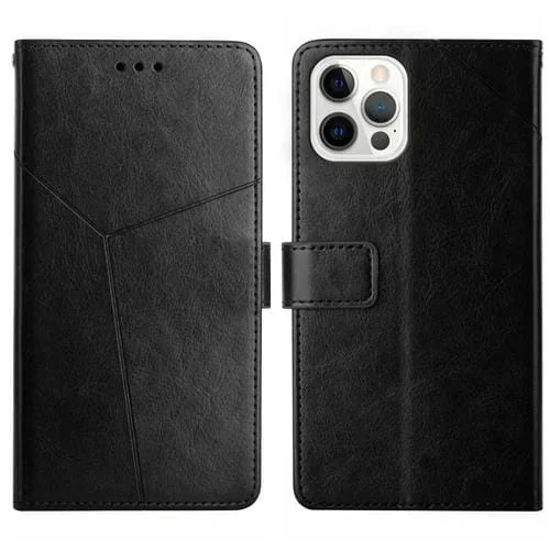 Funda para Teléfono iPhone 15 Pro Max Ht01 Patrón en Forma de Y Cuero con Tapa (Negro)