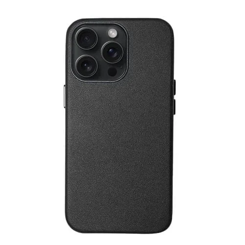 Funda para Teléfono iPhone 15 Pro Max Lamb Grain PU con Contraportada (Negro)