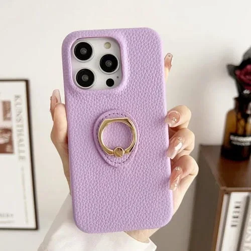 Funda para Teléfono iPhone 15 Pro Max Litchi Texture Ring Holder a Prueba de Golpes (Púrpura)