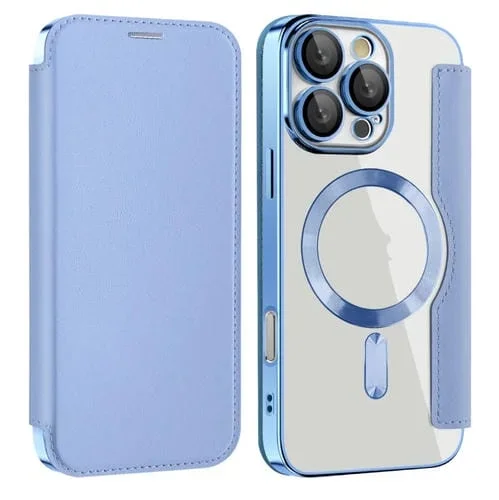 Funda para Teléfono iPhone 15 Pro Max Magsafe Magnético Rfid Cuero Antirrobo (Azul)