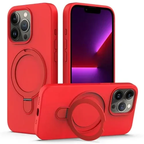 Funda para Teléfono iPhone 15 Pro Max Magsafe Silicona Líquida Magnética con Soporte para Anillo (Rojo)