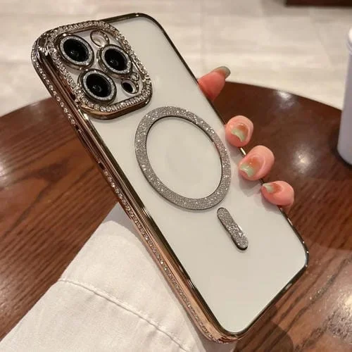 Funda para Teléfono iPhone 15 Pro Max Magsafe TPU con Revestimiento Degradado de Diamante (Dorado)