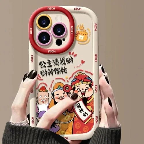 Funda para Teléfono iPhone 15 Pro Max Puffy Phone Case Princess Please Fortune God Of Wealth a Prueba de Caídas (Blanco)