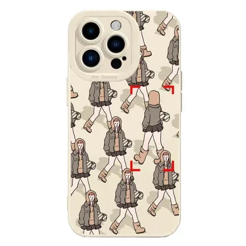 Funda para Teléfono iPhone 15 Pro Max Silicona Líquida con Patrón de Peatones (Beige)