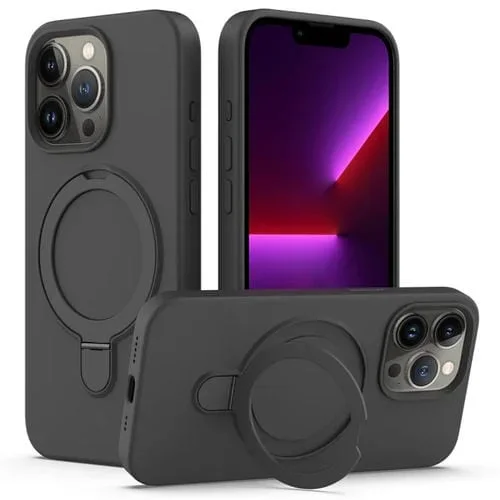 Funda para Teléfono iPhone 15 Pro Max Silicona Líquida Magnética con Soporte para Anillo (Negro Carbón)