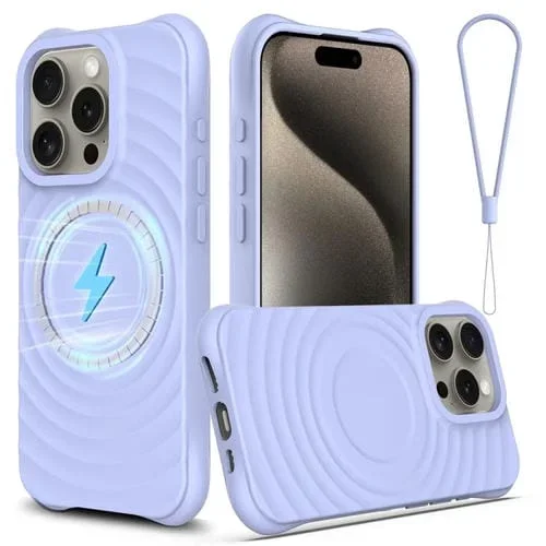 Funda para teléfono iPhone 15 Pro Max Wave Texture Magsafe silicona líquida magnética (Púrpura)