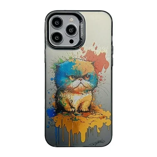 Funda para Teléfono iPhone 15 Pro PC y TPU Cute Animal Pattern Gato Gordo