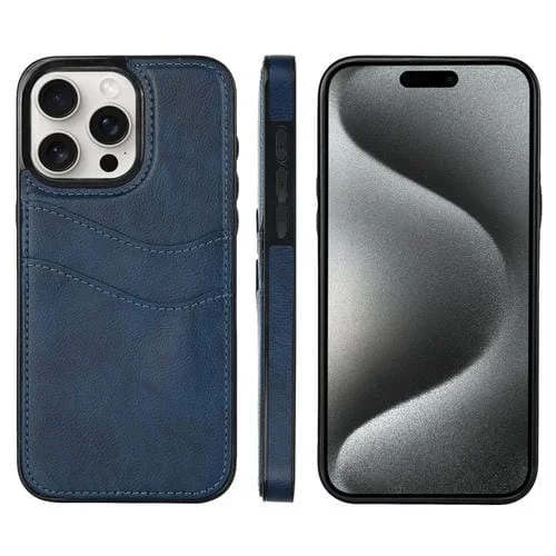 Funda para Teléfono iPhone 15 Pro Piel de Cuero Litchi con Ranuras para Tarjetas (Azul)