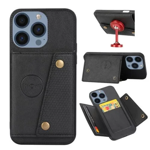 Funda para Teléfono iPhone 15 Pro Ranuras para Tarjetas con Doble Hebilla Pu + TPU (Negro)