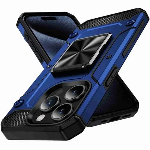 Funda para Teléfono iPhone 15 Pro Soporte de Metal a Prueba de Golpes (Azul)