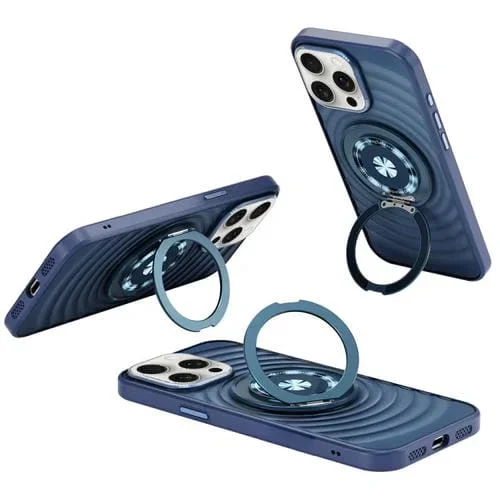 Funda para Teléfono iPhone 15 Pro Soporte Magsafe Diseño Ondas (Azul Sierra)