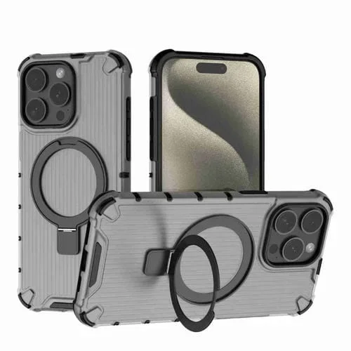 Funda para Teléfono iPhone 15 Pro Soporte Rejilla a Prueba de Golpes (Negro Transparente)