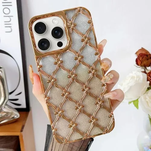 Funda para Teléfono iPhone 15 Pro Star Flower TPU Galvanizada con Papel Brillo Degradado (Dorado)