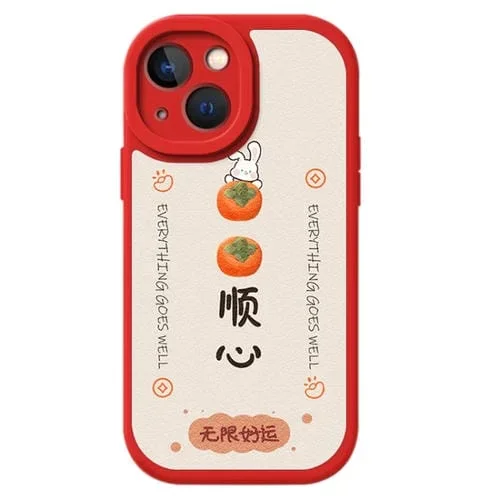 Funda para Teléfono iPhone 15 Textura Cuero de Cordero Diseño Año Nuevo Cobertura Total (Caqui)