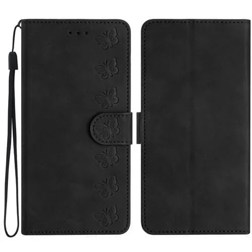 Funda para Teléfono iPhone 16 Cuero con Relieve Seven Butterflies (Negro)