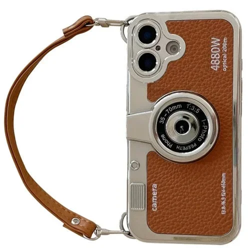 Funda para Teléfono iPhone 16 Estilo Cámara (Marrón)